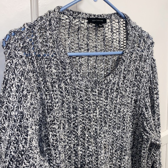 Ann Taylor Large Black White Chunky Open Knit Crew Neck Long Sleeve Sweater - Picture 14 of 14